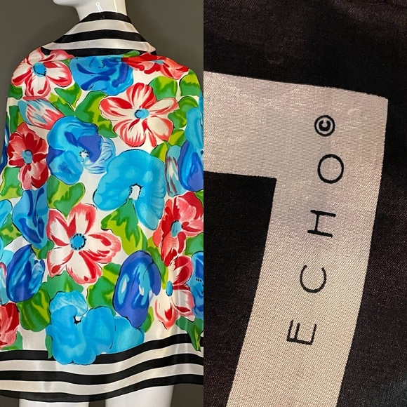 Vibrant Vintage Echo Silk Scarf Bold Florals Stripes 31 In Excellent Condition - Picture 2 of 9